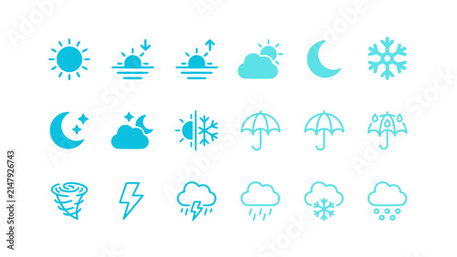 Clean weather icon set isolated on transparent background with forecast and climate symbols.