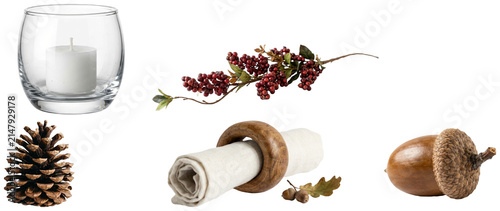 Fotografie A rustic autumn decor collection featuring natural and handcrafted accents for seasonal table styling and home decoration