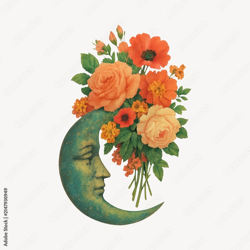 Fototapeta premium Floral crescent moon illustration