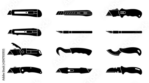 Cutter Knife Silhouette Collection Set with Different Utility Tools and Blades