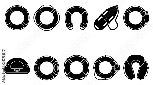 Lifebuoy Vector Icon Set Collection of Rescue Equipment and Safety Rings