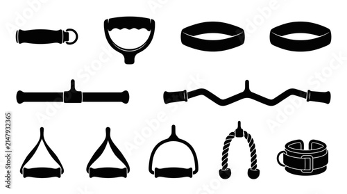 Gym Machine Attachments And Fitness Equipment Silhouettes Vector Set