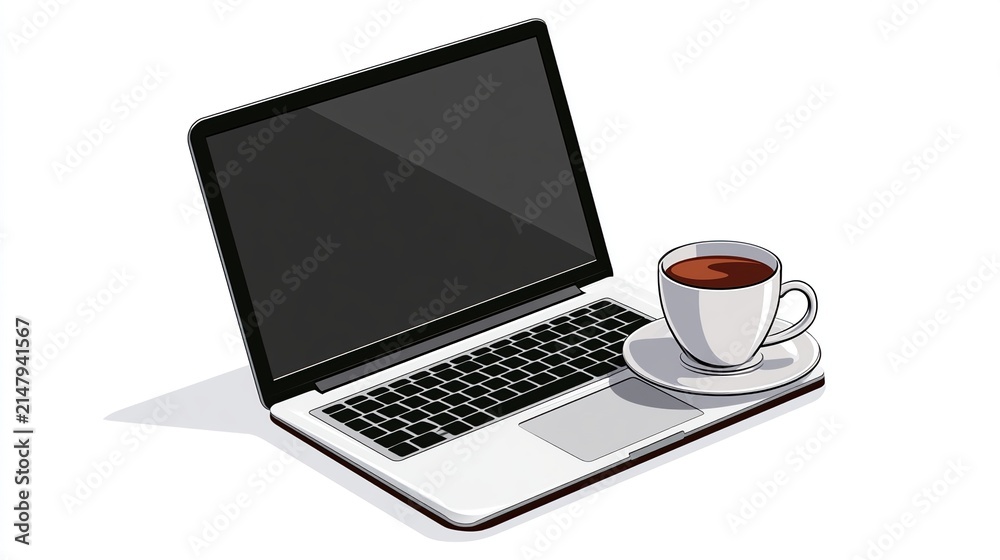 Fototapeta premium Laptop and Coffee Cup Work Break Productivity