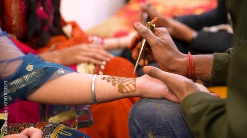 Applying Traditional Henna Mehndi Design on Hand