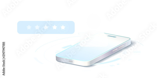 Customer user feedback and five star rating review on mobile phone smartphone app isolated on transparent PNG background