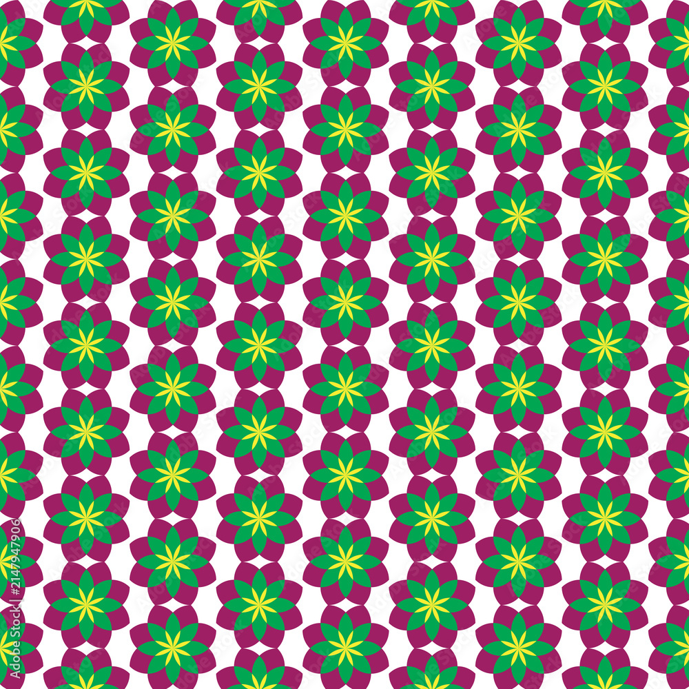 Obraz premium Background Ornamental Surface Pattern Symmetrical Floral Design Decorative Seamless Background Seamless Geometric Floral Blossom Pattern Background Modern Repeating Petal 