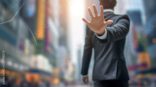 Businessman Making Stop Gesture in Busy City