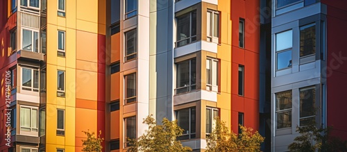 Modern Colorful Apartment Building Facade at Sunset