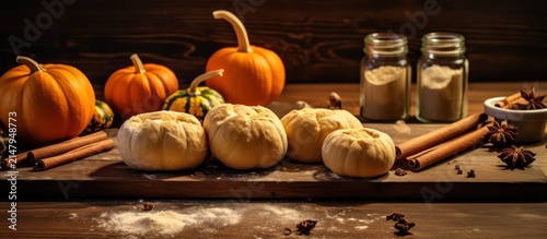 Fresh Pumpkin-Shaped Bread Rolls on Rustic Table