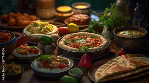 Traditional Middle Eastern Feast with Assorted Dishes