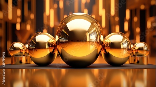 Luxurious Golden Reflective Spheres on Dark Surface