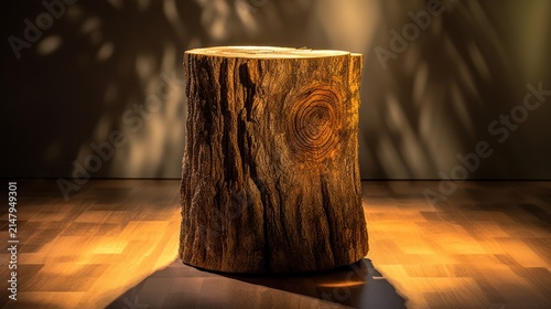 Rustic Tree Stump Pedestal in Dramatic Lighting