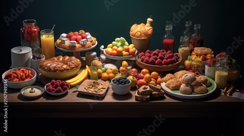 Lavish Breakfast Spread with Fresh Fruits and Pastries