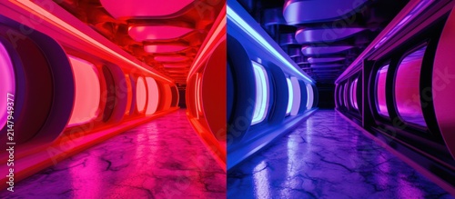 Futuristic Neon Corridor with Dual Color Lighting