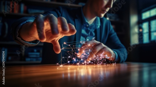 Futuristic Businessman Interacting with Digital Data Network