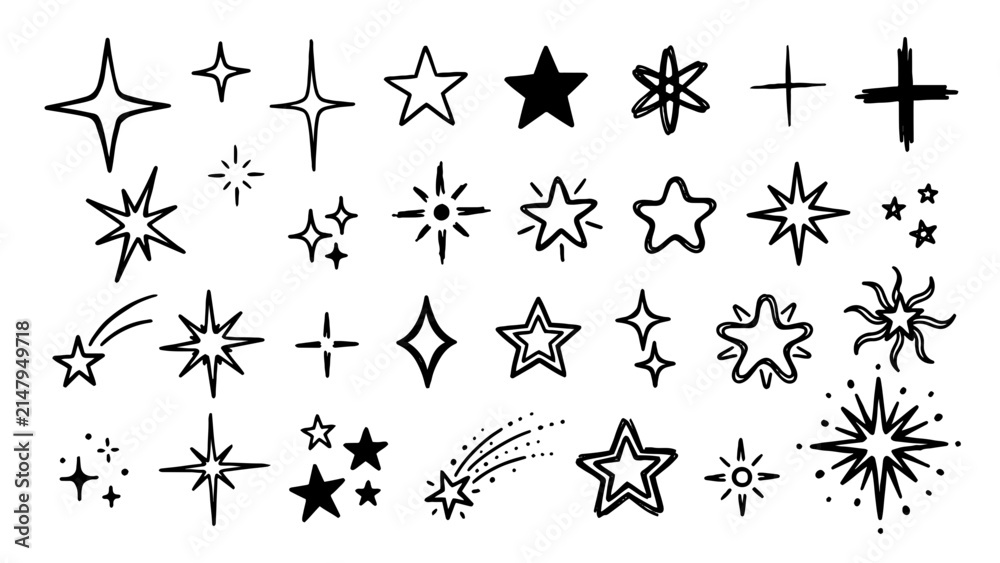 Fototapeta premium Star and Sparkle Icon Set with Shooting Comet for Celebration, Magic, and Festive Design Use