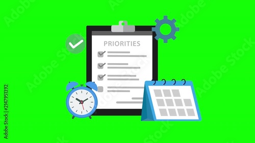 Priority Checklist with Calendar Alarm Clock and Gear Flat Productivity Illustration