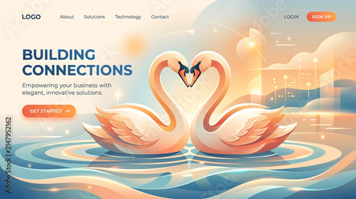 Elegant swans in love vector design for corporate homepage banner template
