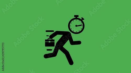 Deadline missed icon featuring a running business person and stopwatch. Suitable for time management, overdue tasks, project delay, and productivity concepts.