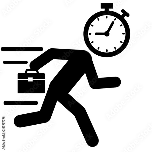 Deadline missed icon featuring a running business person and stopwatch. Suitable for time management, overdue tasks, project delay, and productivity concepts.