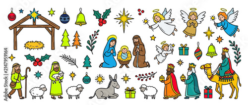 Foto Christmas Nativity Scene Elements Isolated