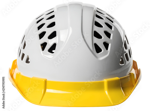White Construction Hard Hat Safety Helmet Yellow Trim Industrial Protection Isolated PNG
