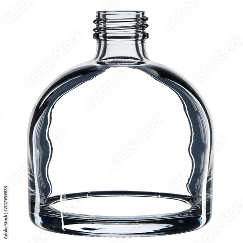Empty Clear Glass Flask Bottle Screw Neck Container Packaging Mockup Isolated PNG