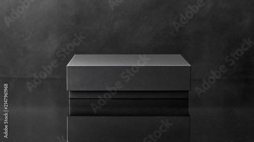Sleek black box on reflective surface