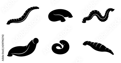 Leech Icons Set, Medical Bloodsucker Vector Graphics, Parasite Silhouettes for Science and Health