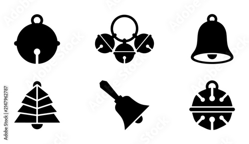 Christmas Bells Icons, Festive Tree Silhouette, Jingle Bells Set, Holiday Vector Graphics