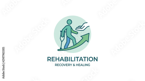 Physical rehabilitation and medical recovery vector logo with healing icons