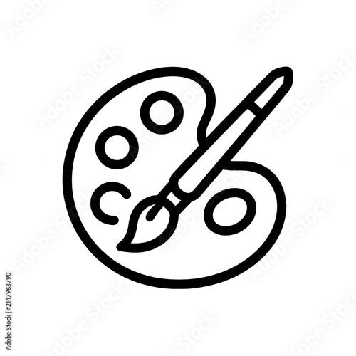 White Line Art Artist Palette and Brush Isolated