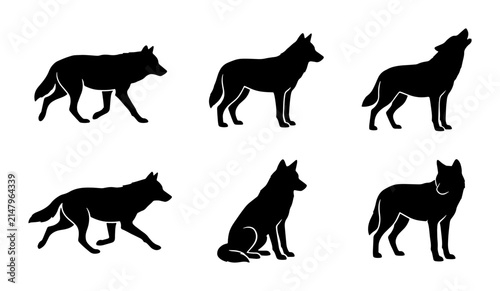 Konstfotografi Wolf Silhouettes Collection: Howling, Standing, Running, Sitting Canine Icons