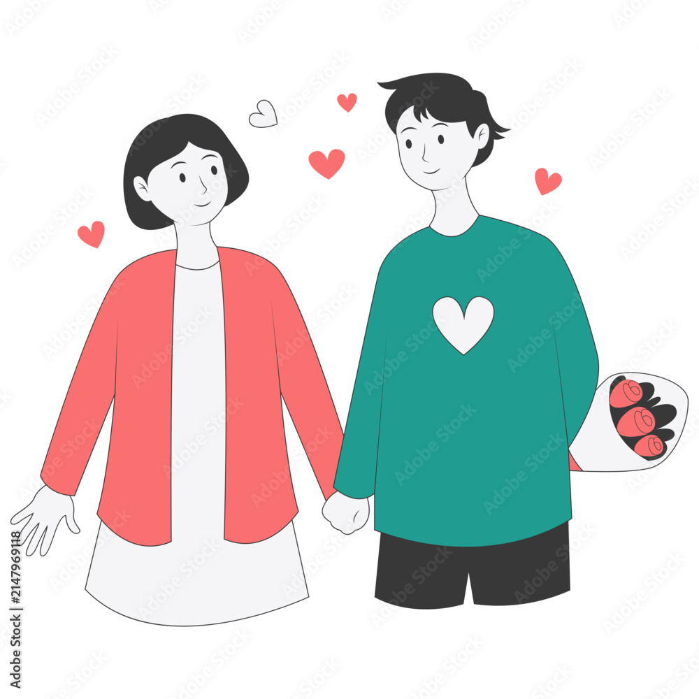 Fototapeta premium Hand Drawn Romantic Couple. Vector Character Illustration.