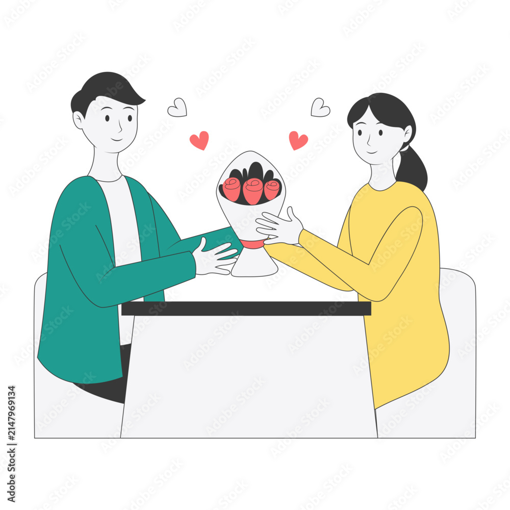 Fototapeta premium Hand Drawn Romantic Couple. Vector Character Illustration.