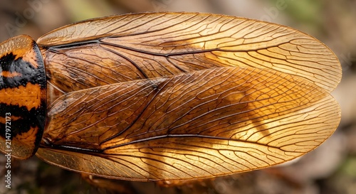 Close up of transparent tegmina venation on a cockroach