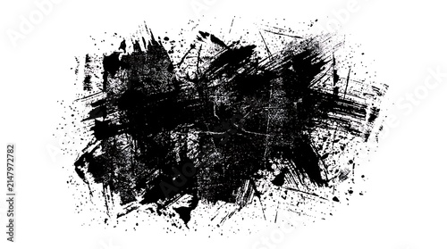 Abstract black ink splash texture on white background.