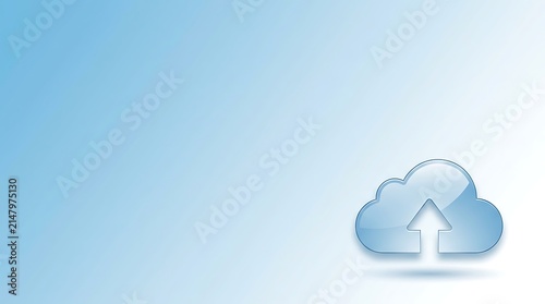 Obraz na płótnie Abstract cloud computing icon with upward arrow representing data upload and cloud storage technology on blue background