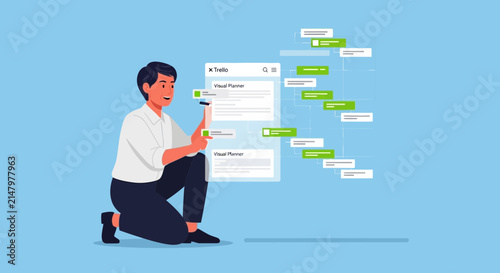 Man planning workflow, project management, task organization concept