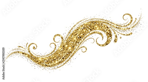 Elegant golden glitter swirl decorative ornament.