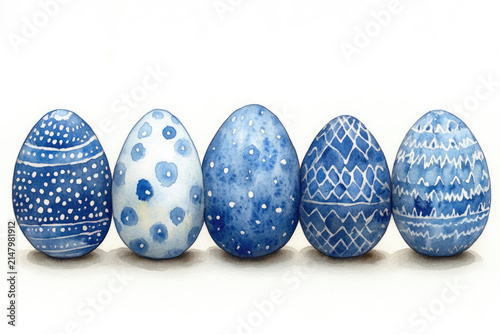 Delicate Blue Easter Eggs with Handcrafted Ink Texture