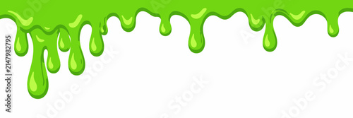 Bright Green Slime Dripping Upper Border with Side Heavy Goo Cluster Flat Vector Illustration Isolated on White Background