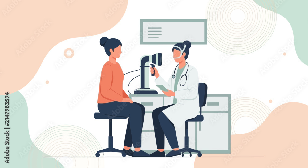 Obraz premium Doctor examining patient with ophthalmoscope in a modern clinic, healthcare concept