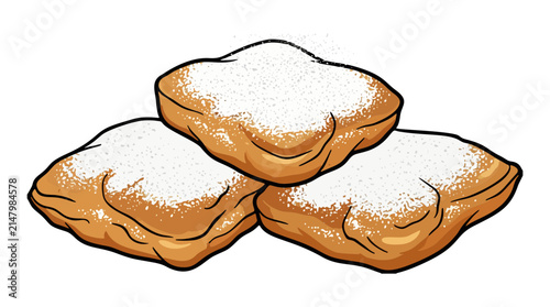 Pile of new orleans beignets with powdered sugar vector illustration