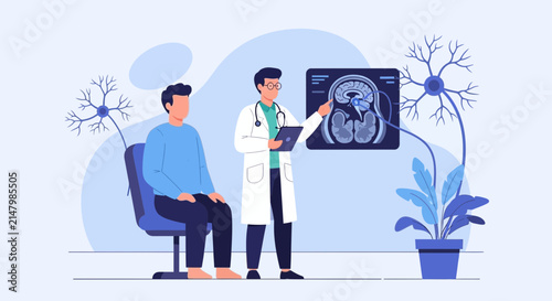 Doctor Explains Brain Scan to Patient, Neurological Consultation, Medical Science