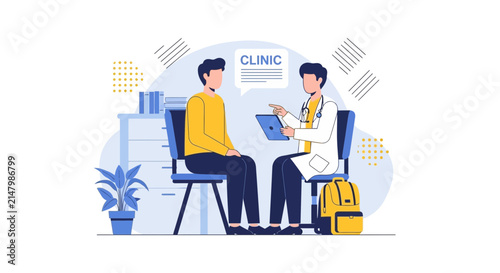 Doctor consulting patient in clinic, medical examination, healthcare concept