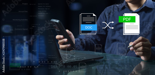   The conversion process of a document to another format. Convert PDF files with online programs and transform documents into portable document formats