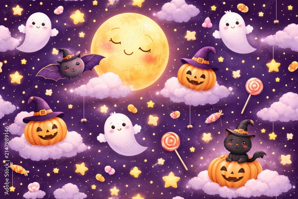 Fototapeta premium Cute Halloween night illustration