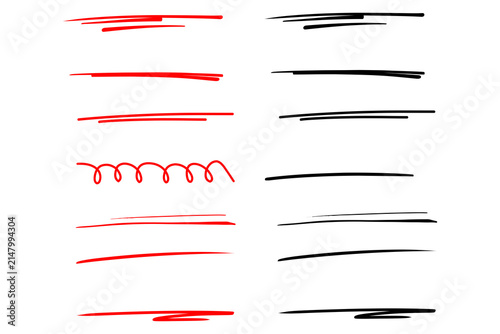 Canvastavla Hand drawn red and black underline set scribble stroke highlighter marker line d