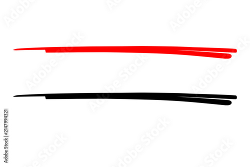 Hand drawn red and black underline set scribble stroke highlighter marker line doodle element vector illustration collection